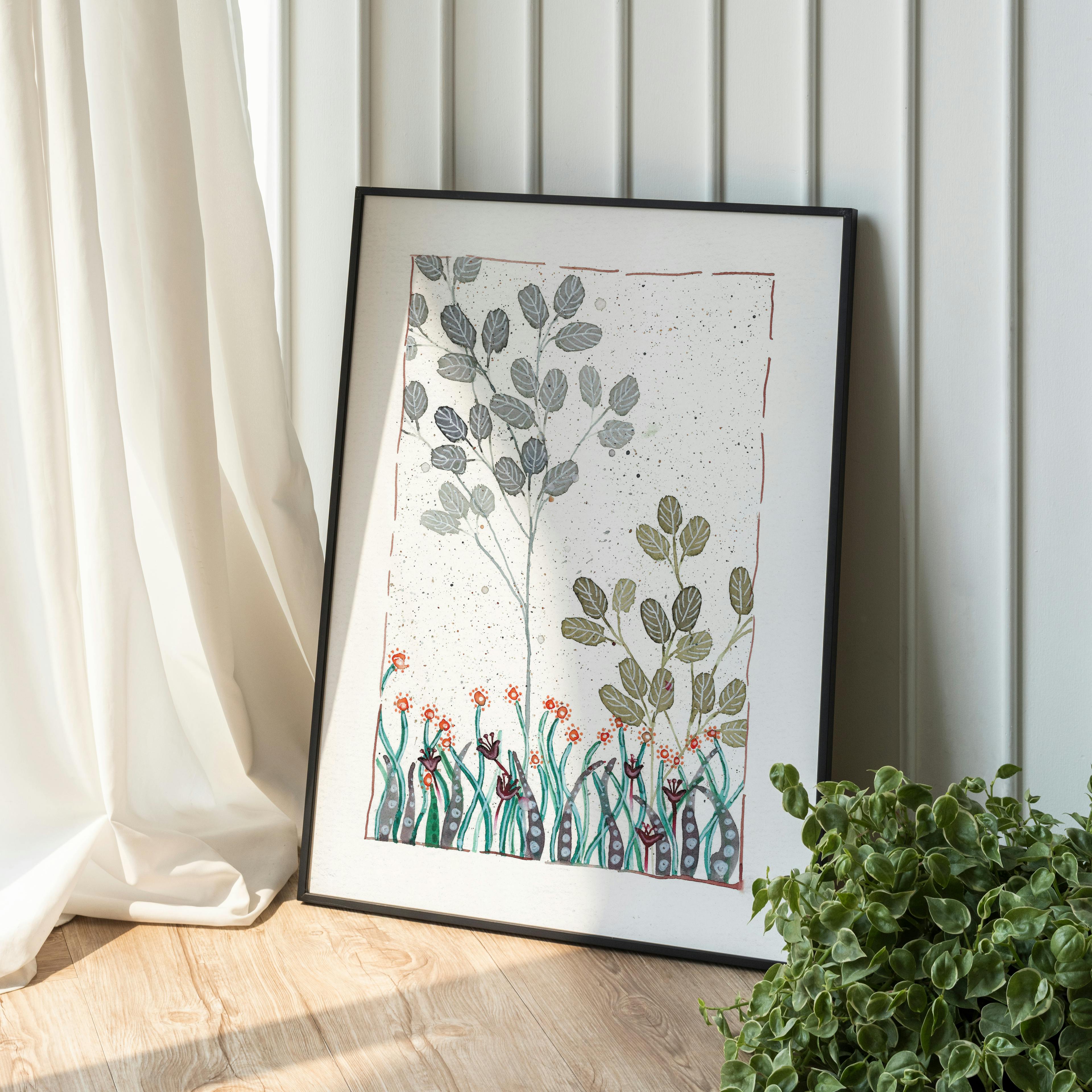 Wildflowers Watercolor Printable Art - Botanical Plant Illustration Digital Download - Modern Home Decor Wall Art